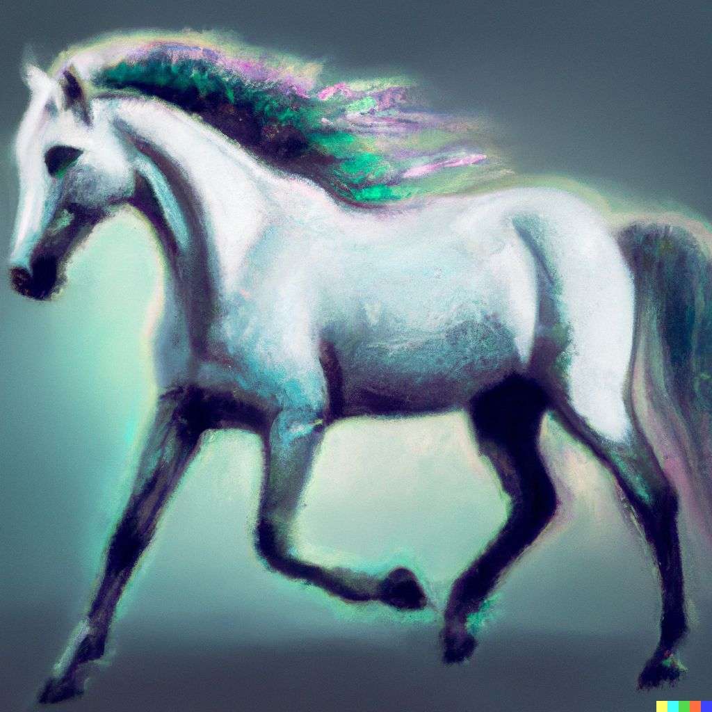 a horse, digital painting, iridescent